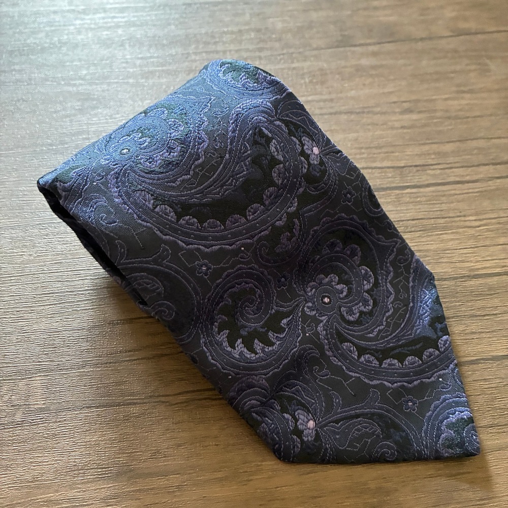 John W. Nordstrom Paisley Silk Tie OS Blue Black Mens Made in Italy